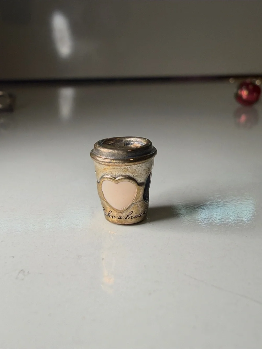 pandora Coffee Cup Charm - Pink and Gold